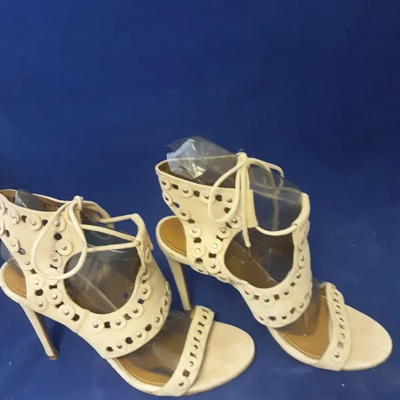 Authentic $384 Aquazzura open cut stud suede heels 7.5 - Picture 4 of 9